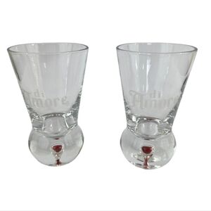 Di Amore Etched Cordial Shot Glasses –Set of 2 with Ruby Red Bubble Base Vintage